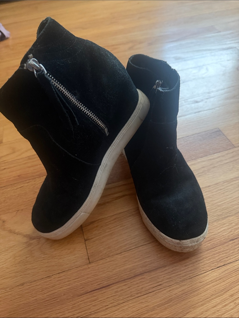 Steve Madden Black Suede Platform Ankle Sneakers with Side Zipper